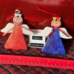 Set of 2 Hand Painted Ceramic Angel Ornaments